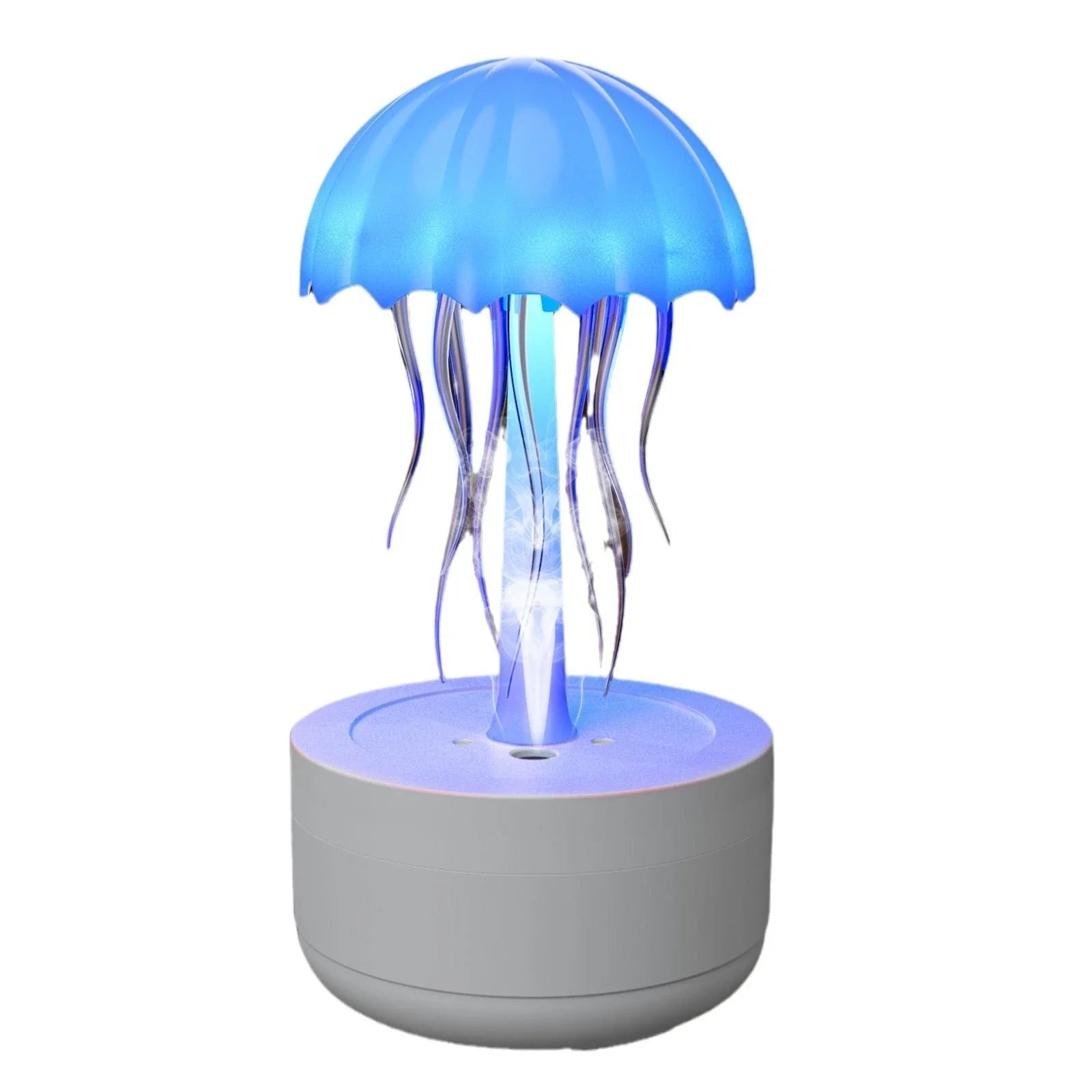 A white jellyfish-inspired humidifier and aromatherapy diffuser with a colorful night light and mist feature