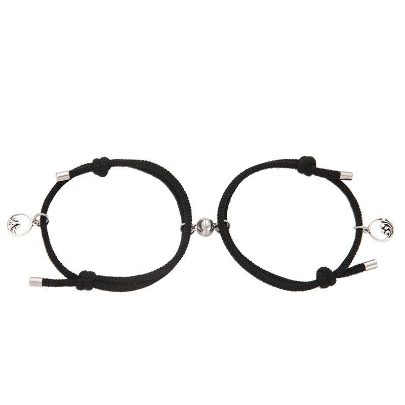 Magnetic couple's bracelet with geometric design and meaningful charms inspired by ancient Chinese tradition