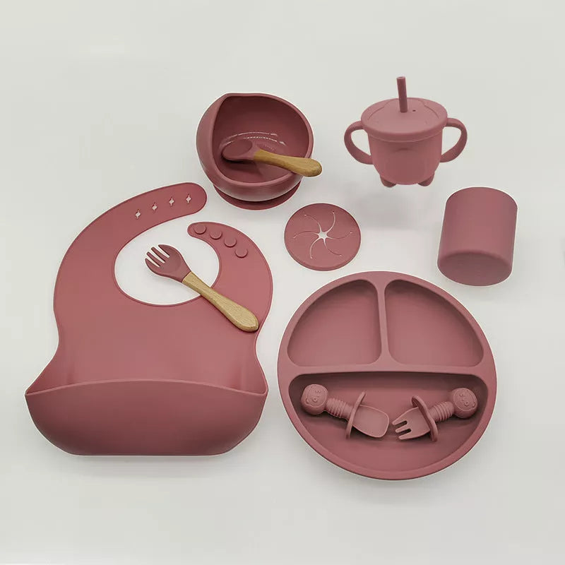 10-piece baby silicone feeding tableware set in various colours
