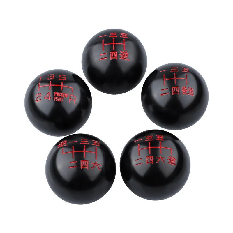 Aluminium alloy round car gear shift head shown in one of five colour options: A, B, C, D, or F style.