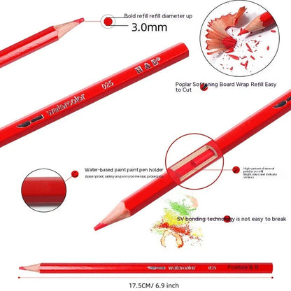 Metal tin box open to show 24 water-soluble coloured pencils with brush tips in assorted colours.