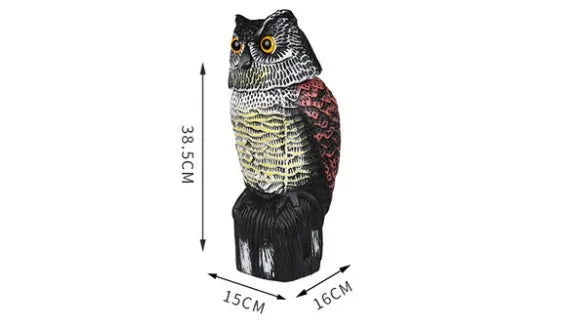 Electric owl decoy with 360-degree rotating head, 38.5cm animal model in pastoral style, shown in Electric Owl and Owl options