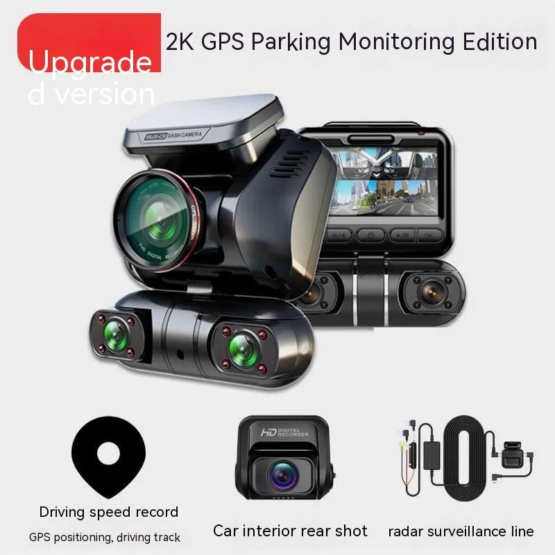 Plastic multi-lens dashboard camera with 2-inch screen for vehicle recording