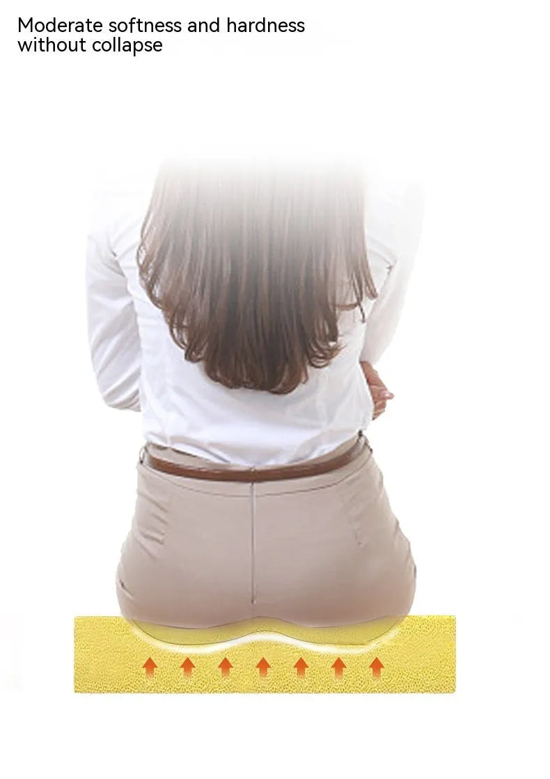 Black car seat cushion with thick butt support measuring approximately 42 x 39 x 6 cm