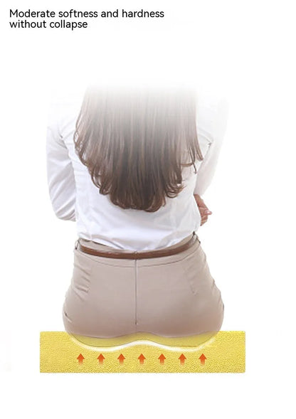 Black car seat cushion with thick butt support measuring approximately 42 x 39 x 6 cm
