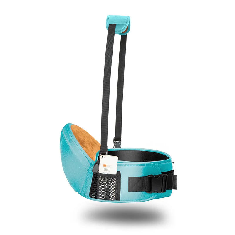 Multifunctional baby lumbar stool carrier with shoulder straps, 20kg load, one size, shown in Lake Blue.