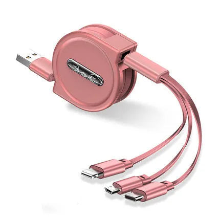 Black telescopic 3-in-1 charging cable with titanium alloy connectors extended on a white background.