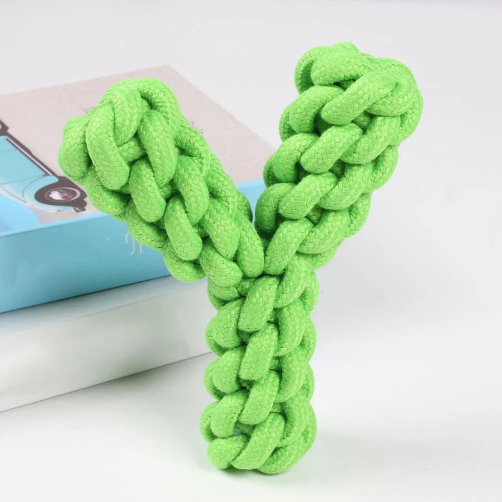 Blue Y-shaped cotton rope dog toy for large breed teeth grinding measuring 18cm