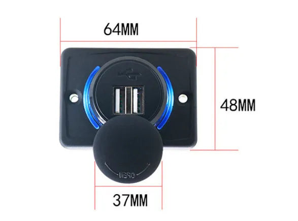 Black dual-voltage USB car charger with screw mounts for 12V and 24V vehicle systems