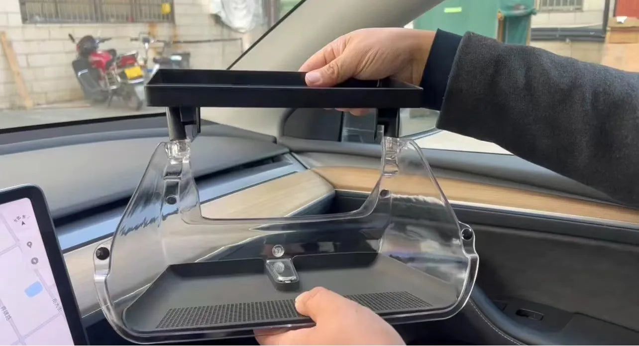 Tesla Model 3 and Y ETC storage box in Black mounted under vehicle touchscreen