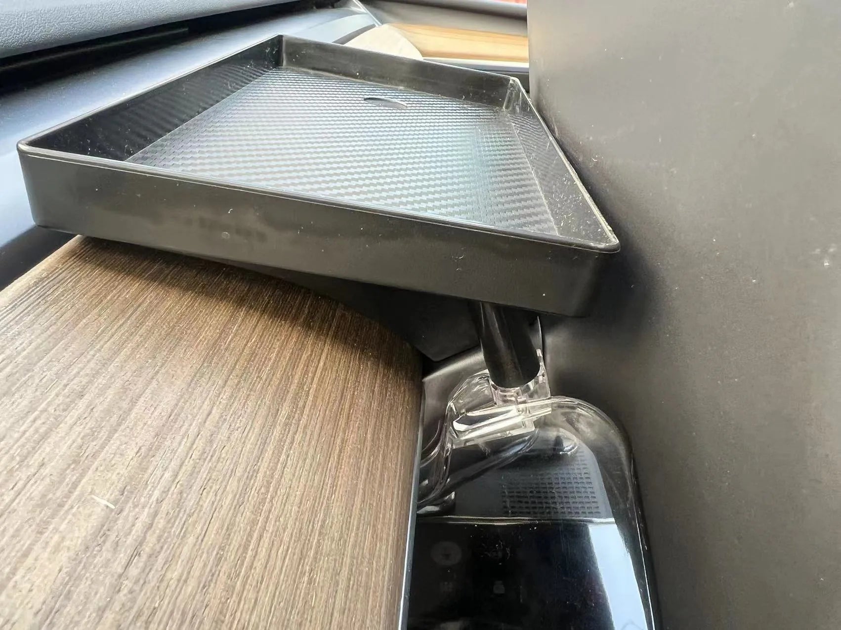 Tesla Model 3 and Y ETC storage box in Black mounted under vehicle touchscreen