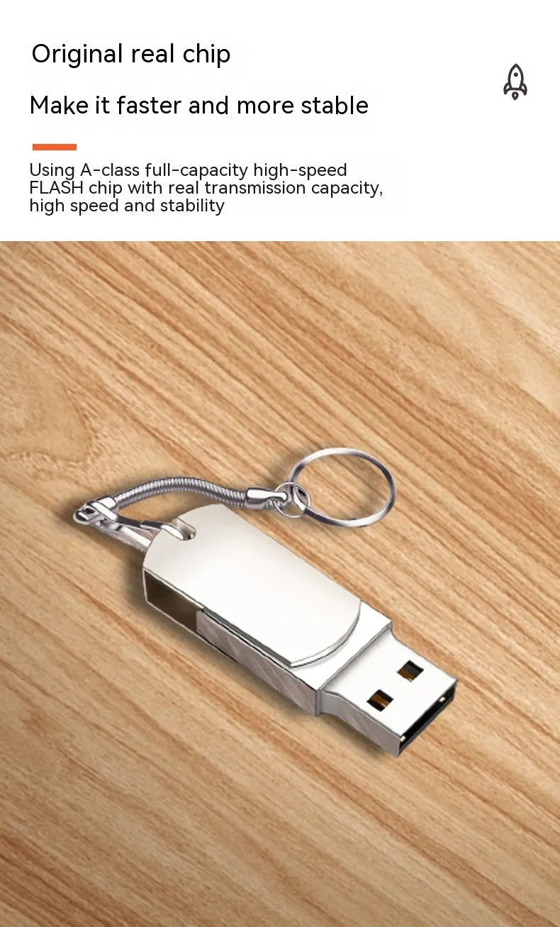 White metal rotating USB flash drive showing compact chunky design
