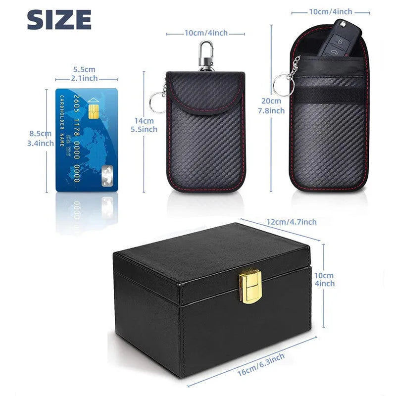 Black carbon fibre anti-theft shielding box suit with two key cases for RFID protection