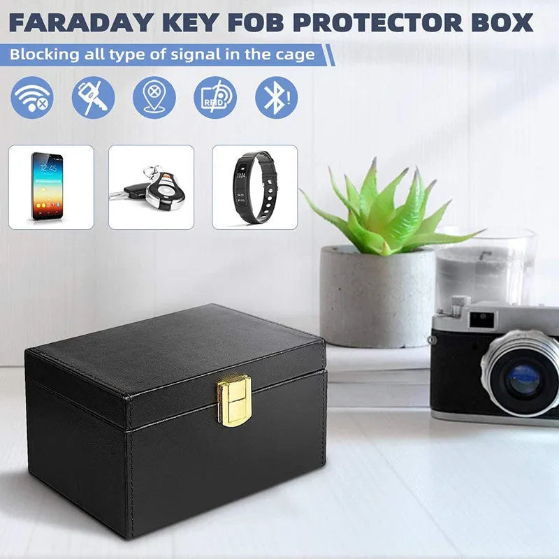 Black carbon fibre anti-theft shielding box suit with two key cases for RFID protection