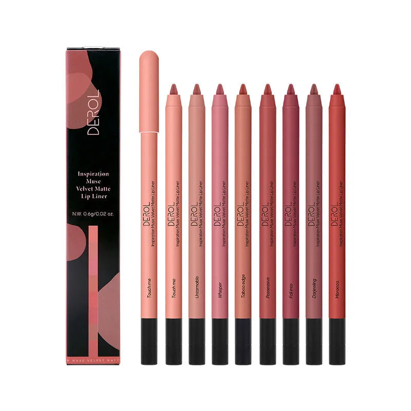 Matte lipstick and lipliner velvet mist, 0.6g, 14.9cm, shown in shades C01 to C08