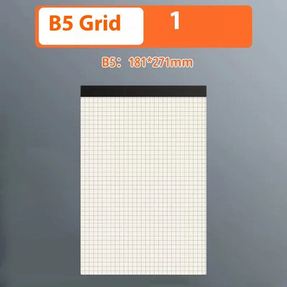 A5 and B5 tearable writing pads with blank, grid, and lined 80-sheet options.