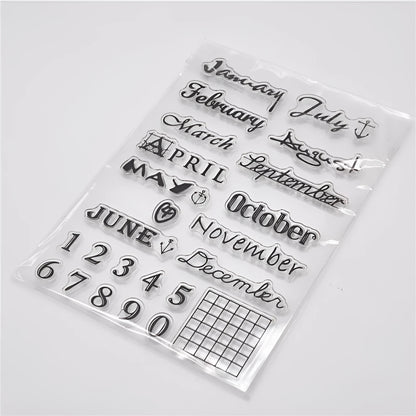 Transparent silicone craft seal with a vintage calendar icon design for paper stamping.