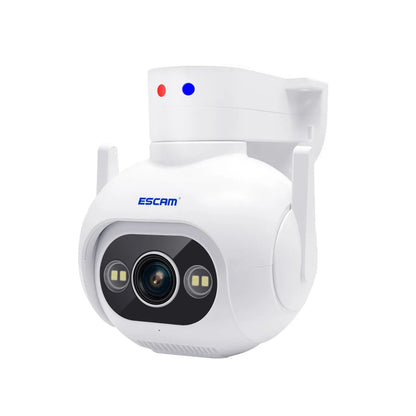 White smart security camera with wall mount bracket and 4mm lens for indoor and outdoor use.