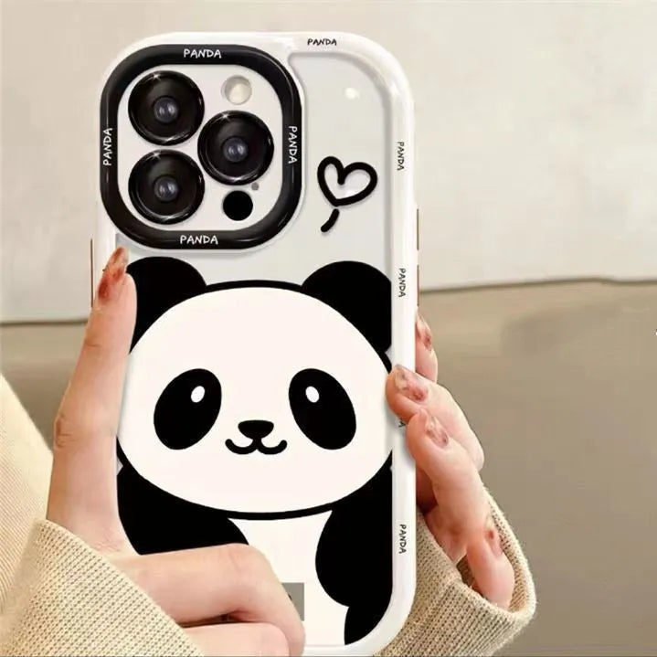 Plush Panda All-inclusive Drop-resistant Phone Case in PC with Spray Finish, Anti-wear and Anti-fall Protection, Compatible with Apple and Huawei Models, Available in Black and White