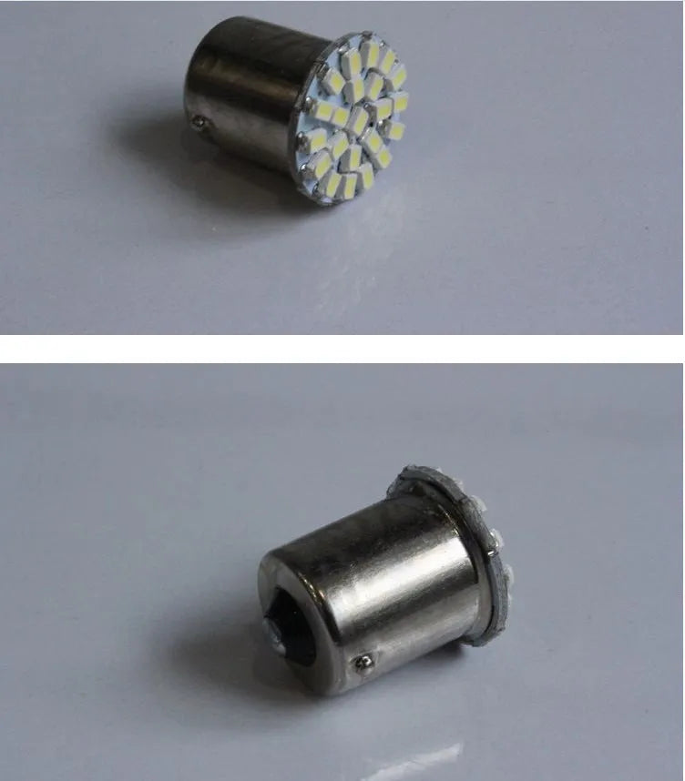 22-LED automotive replacement lamp for 1156 and 1157 brake light and turn signal sockets.