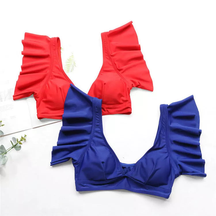 Women's two-piece swimsuit in red, yellow, or blue, lightweight polyester