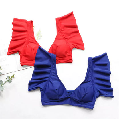 Women's two-piece swimsuit in red, yellow, or blue, lightweight polyester