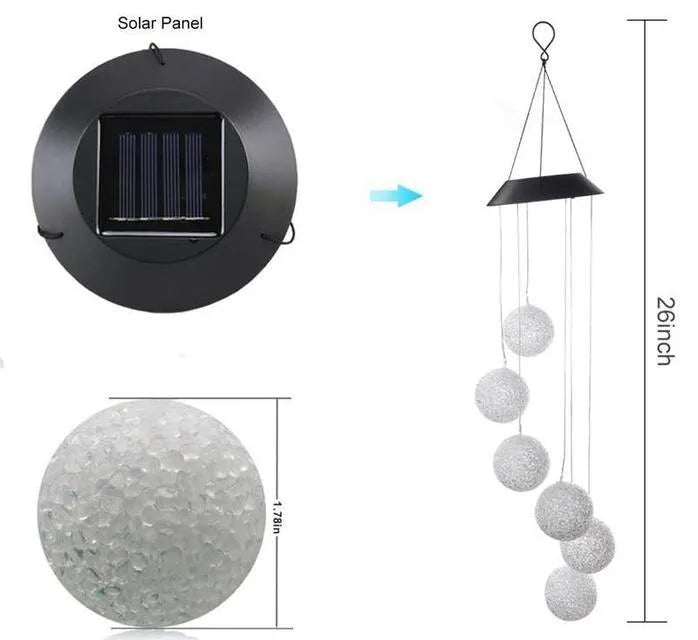 Solar wind chime with colour-changing LED, hummingbird and butterfly designs, waterproof outdoor hanging light for patio yard garden
