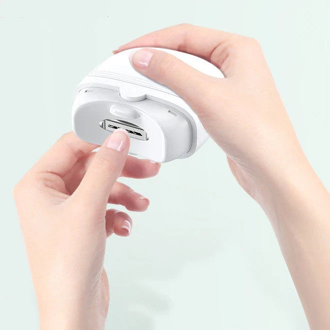 Rechargeable electric nail scissors with built-in LED light for effortless, mess-free nail trimming and shaping