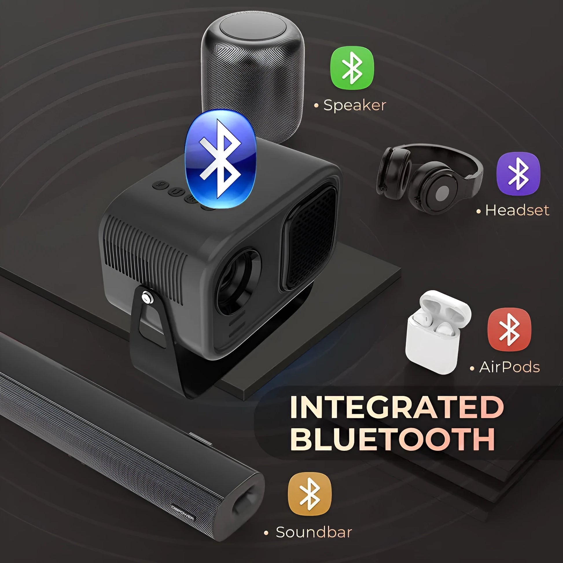 Black portable smart projector with Android system and remote control for HD presentations