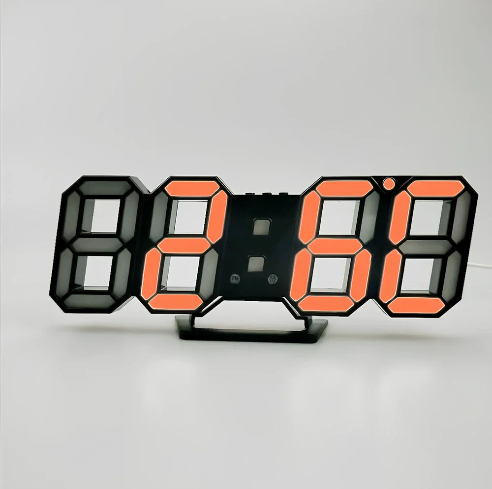 3D LED wall digital clock showing time, date and temperature with multiple colour options