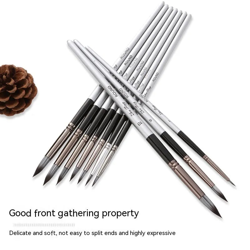 10-piece nylon watercolour oil painting brush set with wooden handles, silver-grey rods, 20-23cm