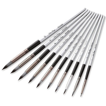 10-piece nylon watercolour oil painting brush set with wooden handles, silver-grey rods, 20-23cm