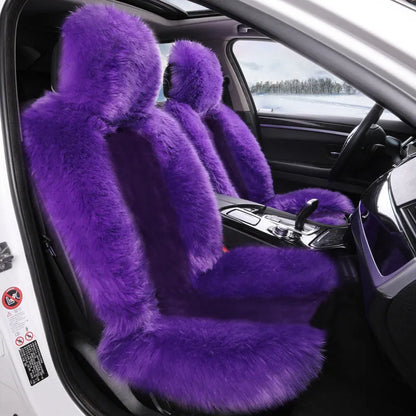 Purple plush fleece car seat cushion set for driver and passenger winter warmth