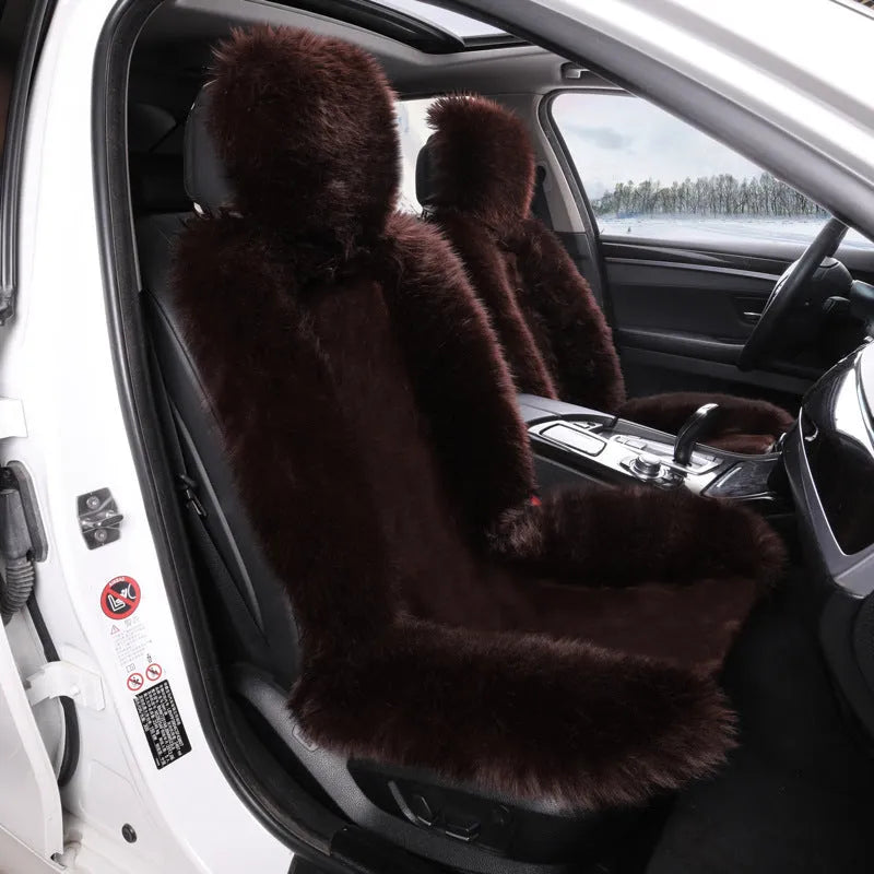Purple plush fleece car seat cushion set for driver and passenger winter warmth