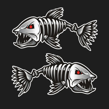 Horror skeleton shark design reflective bumper sticker for fishing gear in three size pairs.