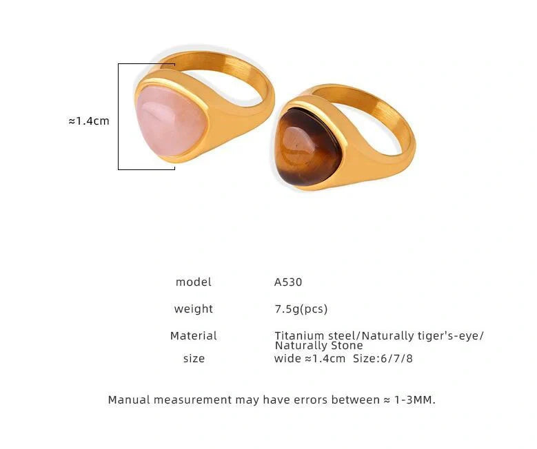 Elegant titanium steel ring with natural stones in various colours and styles, perfect for unisex wear
