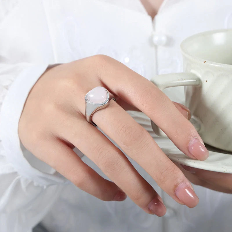 Elegant titanium steel ring with natural stones in various colours and styles, perfect for unisex wear