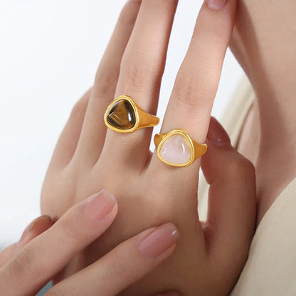 Elegant titanium steel ring with natural stones in various colours and styles, perfect for unisex wear