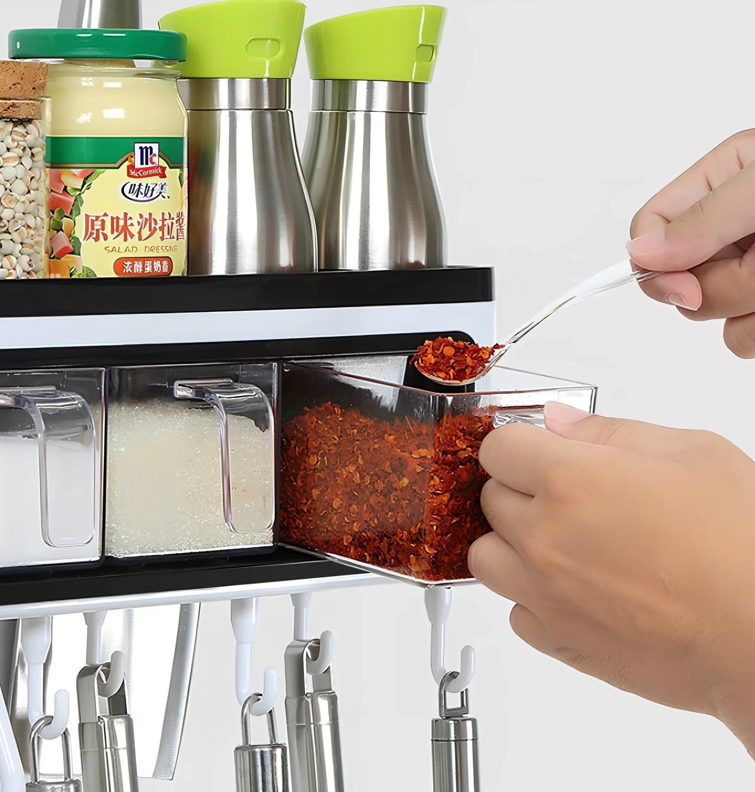 White plastic wall-mounted kitchen storage rack weighing 1500g for utensils and seasonings in corners