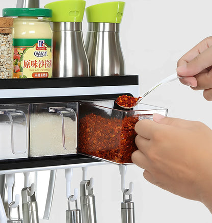 White plastic wall-mounted kitchen storage rack weighing 1500g for utensils and seasonings in corners