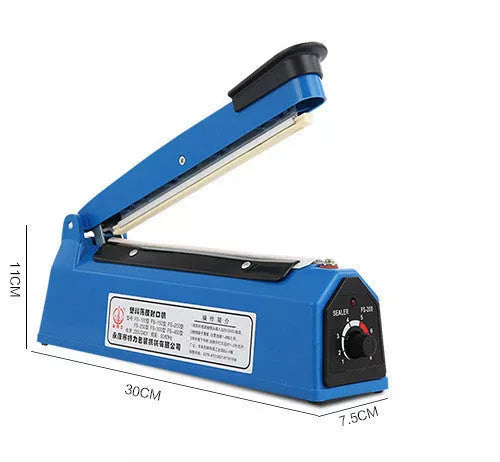 Blue heat sealing machine for plastic and paper bags with adjustable heating time
