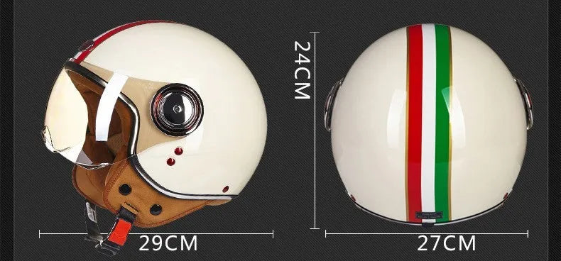 Motorcycle half helmet for men and women with ABS engineering plastic shell available in sizes M, L, XL covering head circumferences 54-60cm, suitable for electric bicycles and scrambling, with a net weight of 950g.