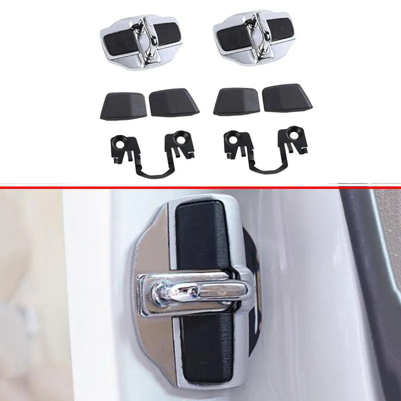 Silver TRD door lock cover and buffer cushion for Toyota Prius car door.