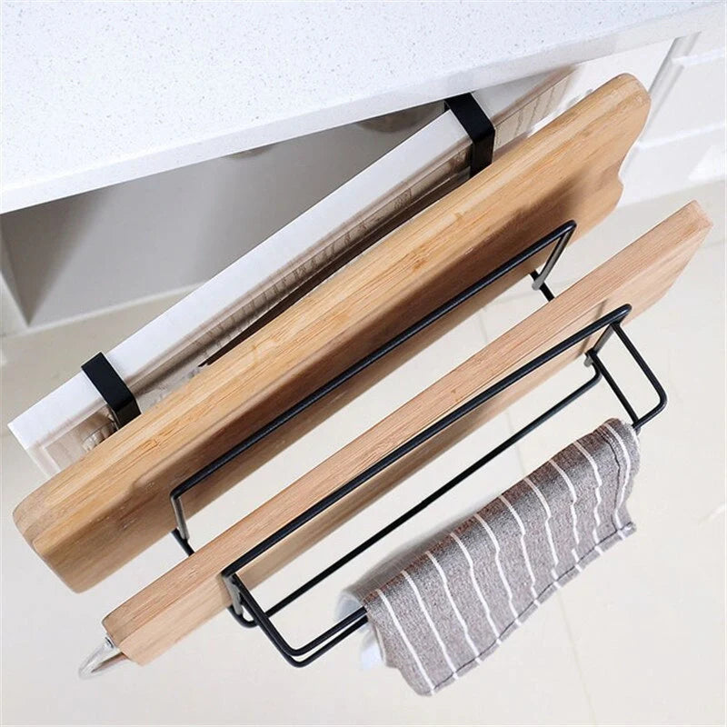 Double layer iron kitchen towel rack with chopping board storage