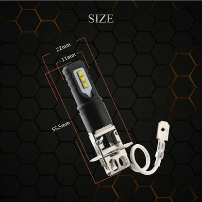 Aluminium alloy car fog lamp bulb for H1 and H3 formats with white 6500K light.
