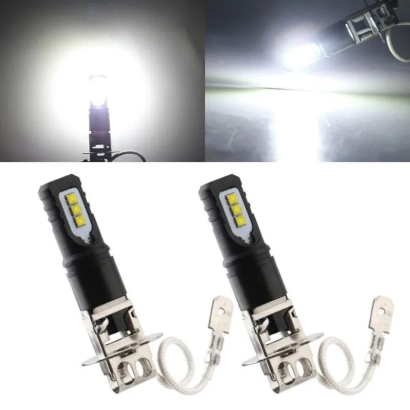 Aluminium alloy car fog lamp bulb for H1 and H3 formats with white 6500K light.