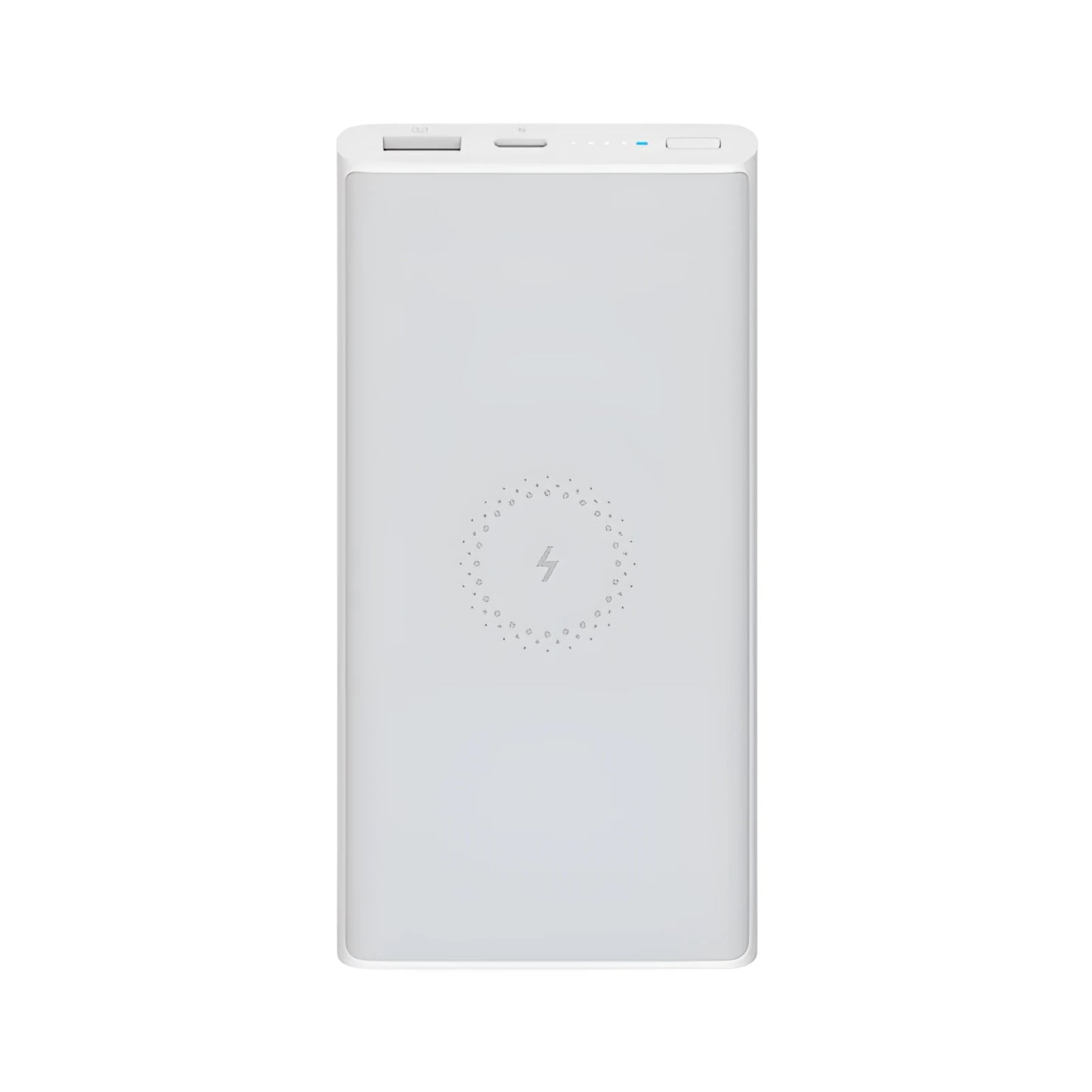 White or black 10000mAh power bank with USB Type-C input and wireless charging output