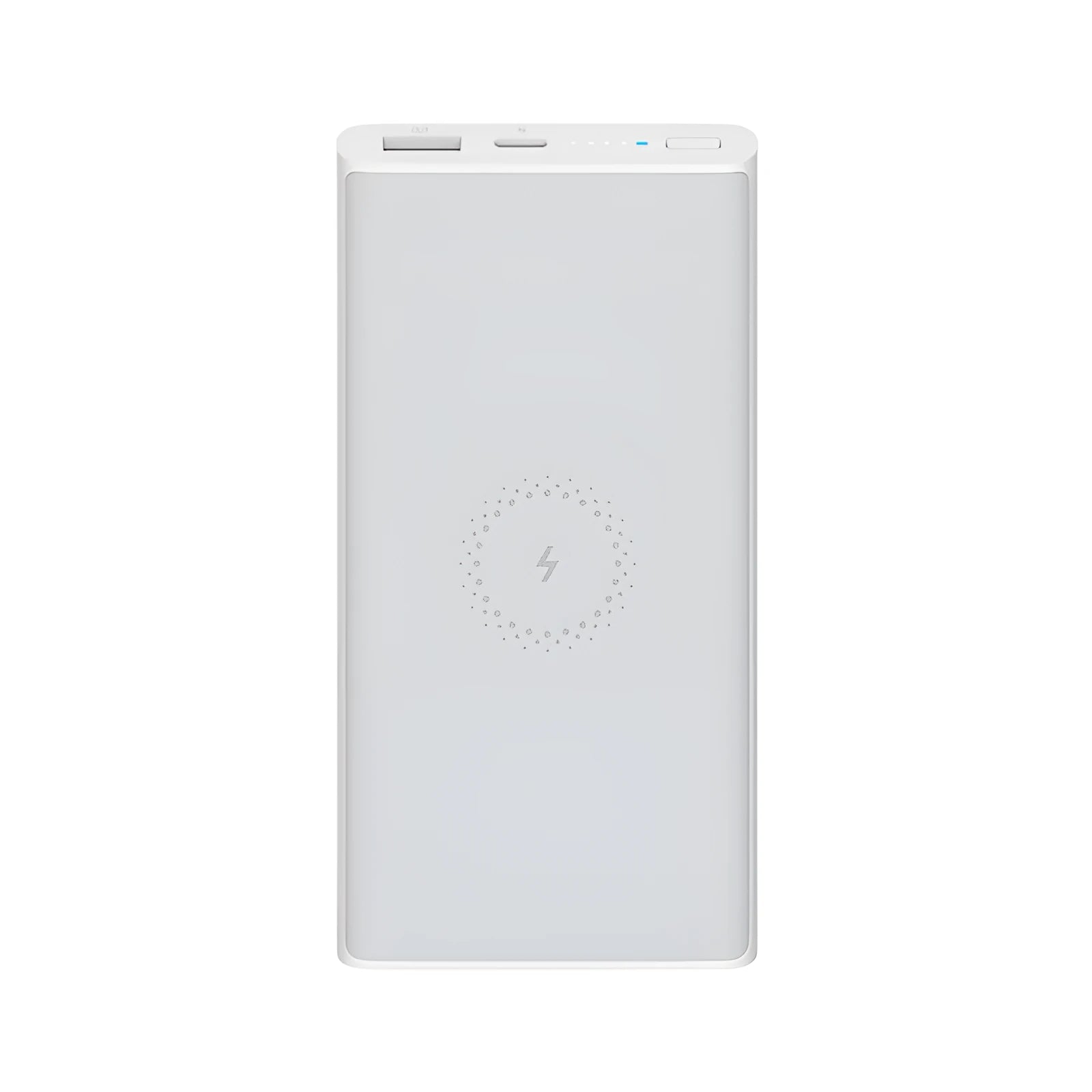 White or black 10000mAh power bank with USB Type-C input and wireless charging output
