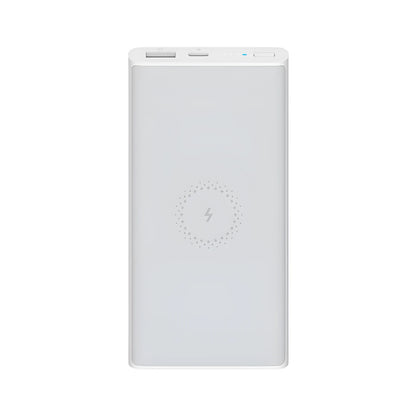 White or black 10000mAh power bank with USB Type-C input and wireless charging output