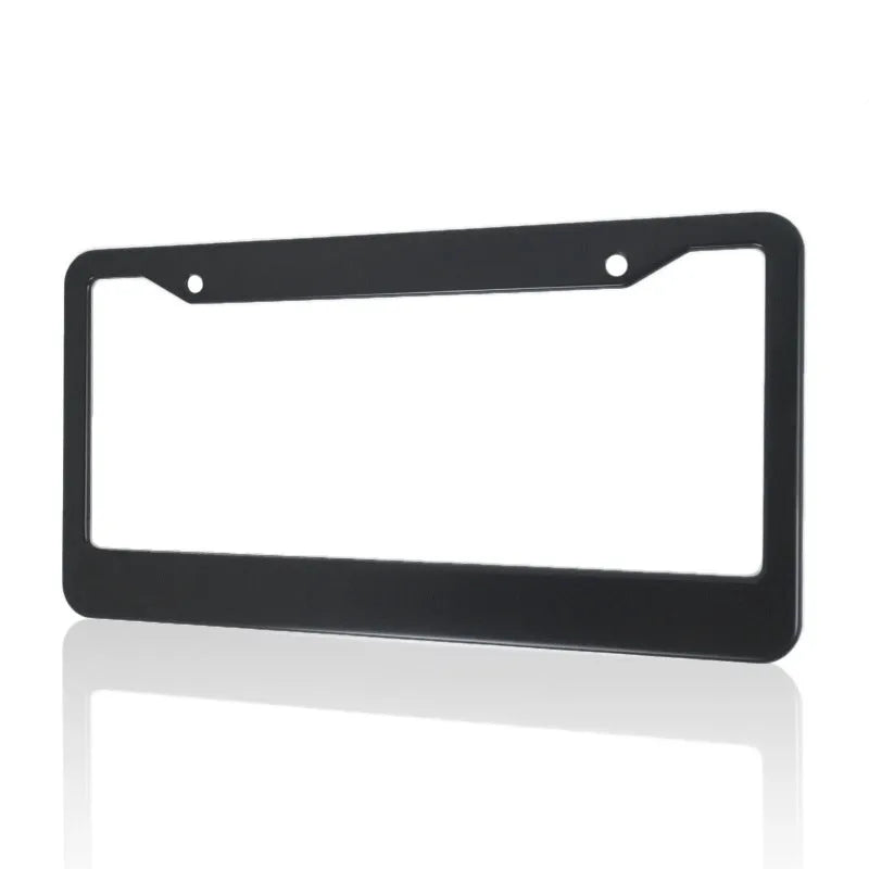 Minimalist aluminium alloy licence plate frame for American Standard cars showing style options.